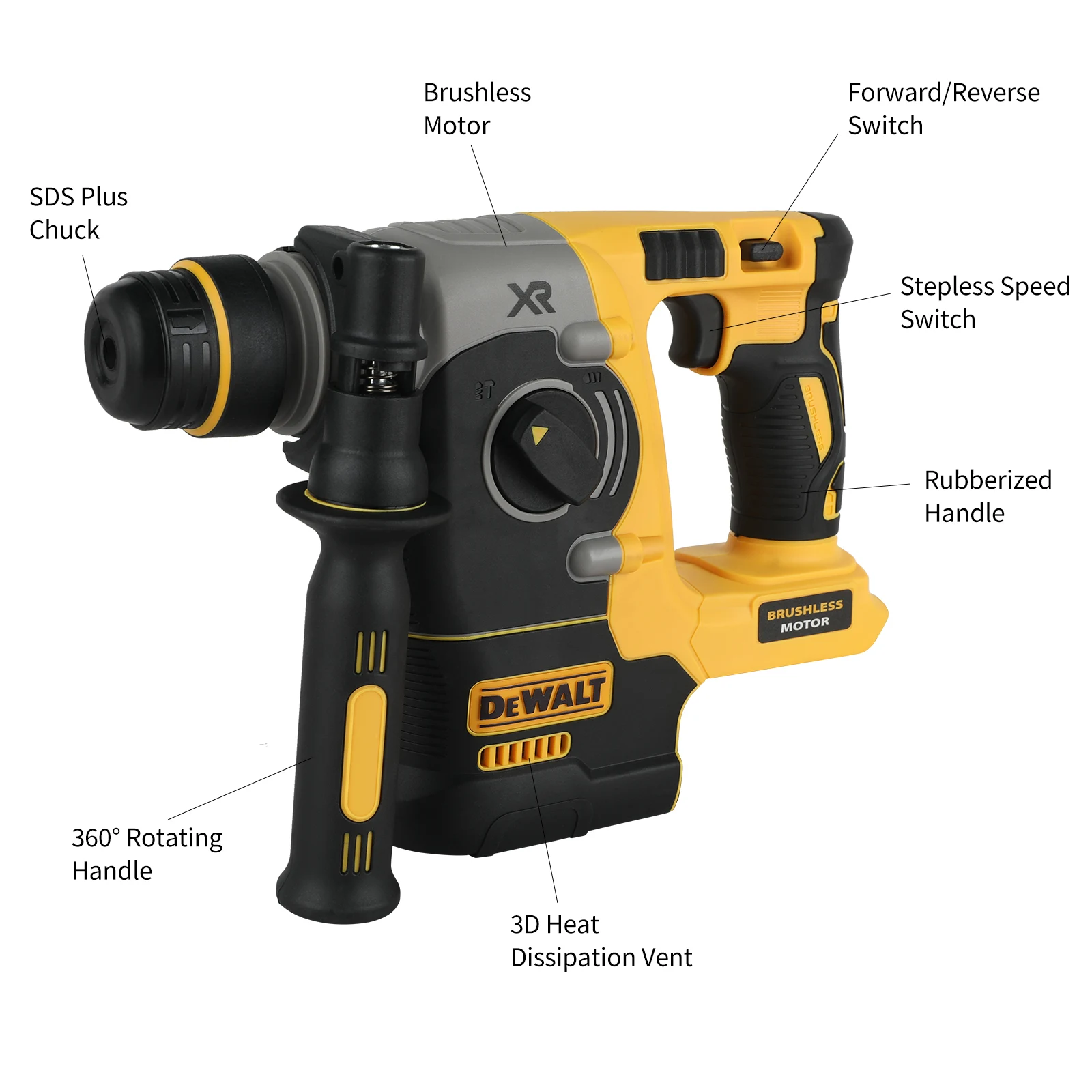 DEWALT DCH273 perceuse à percussion rotative 18 V/20 V MAX SDS sans brosse 1 pouce PLUS perceuse à percussion pour le travail du bois en forme de L (sans batterie)