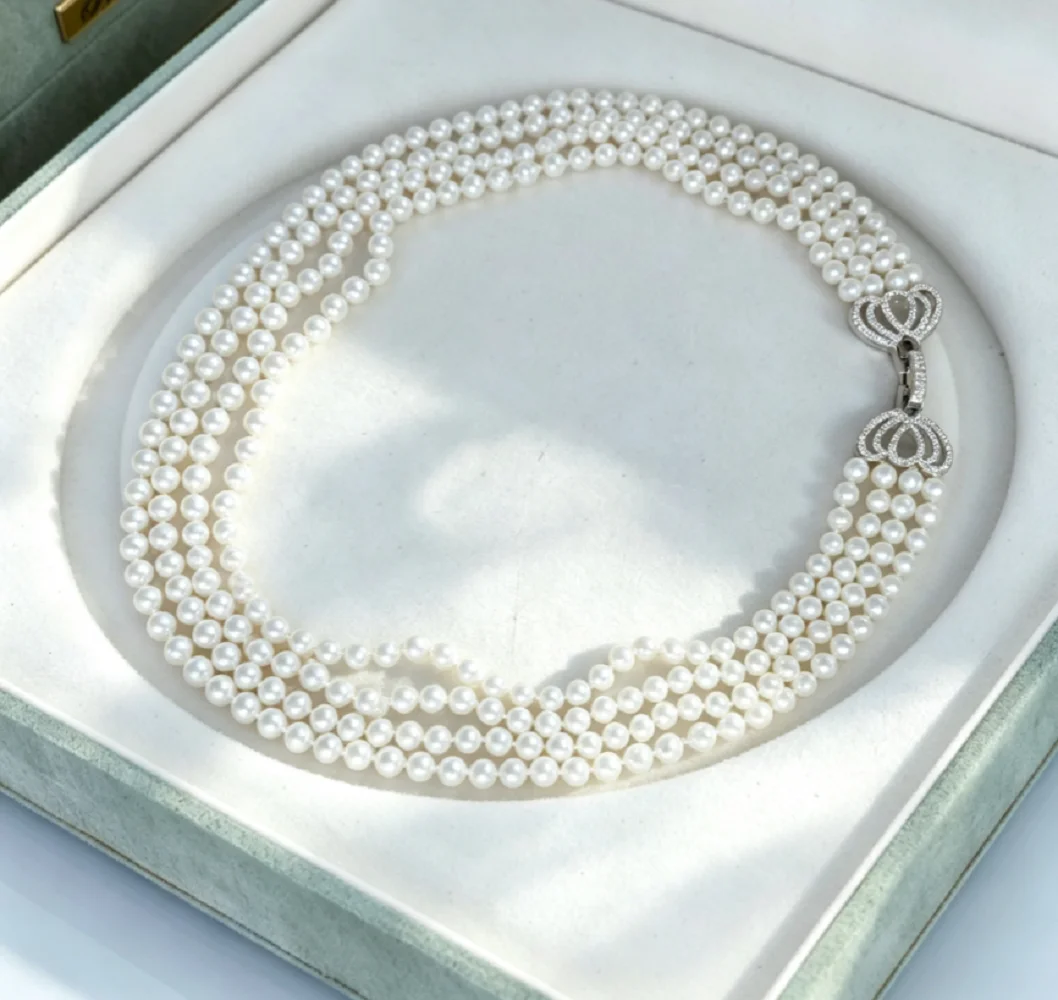 5-Row/4-Row/3-Row Necklace AAAA5-6mm Natural Japanese Pearl Necklace 925s Button