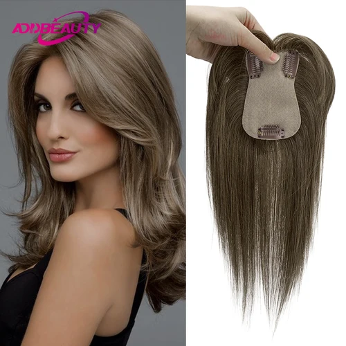 Imagen 1 del producto Pelucas de cabello humano peluquín de 7x11cm para mujer, Base de seda recta, Topper para mujer, sistema de cabello humano Natural Real brasileño, Clip en peluca
