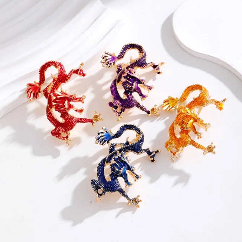 2024 New Year Gift Multi Style Multi Color Zodiac Dragon Design Brooch Men\'s Women\'s Pin Jewelry