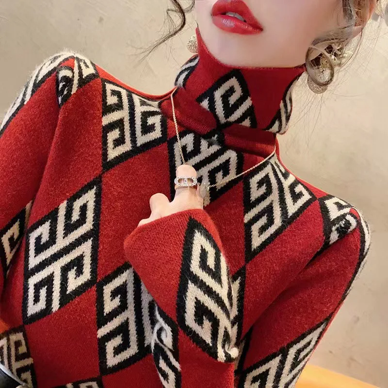 Women Clothing Slim Vintage Fashion Knitted Sweaters 2024 Spring Y2k Chic Casual Elasticity Turtleneck Knitwear Female Jumpers