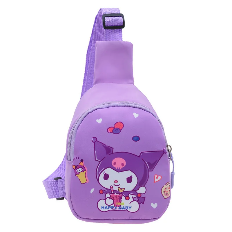 Sanrio Kids Shoulder Bag Boy and Girl Fashion Cartoon Cinnamoroll Kuromi Large Capacity Canvas Chest Bag Travel Portable Storage