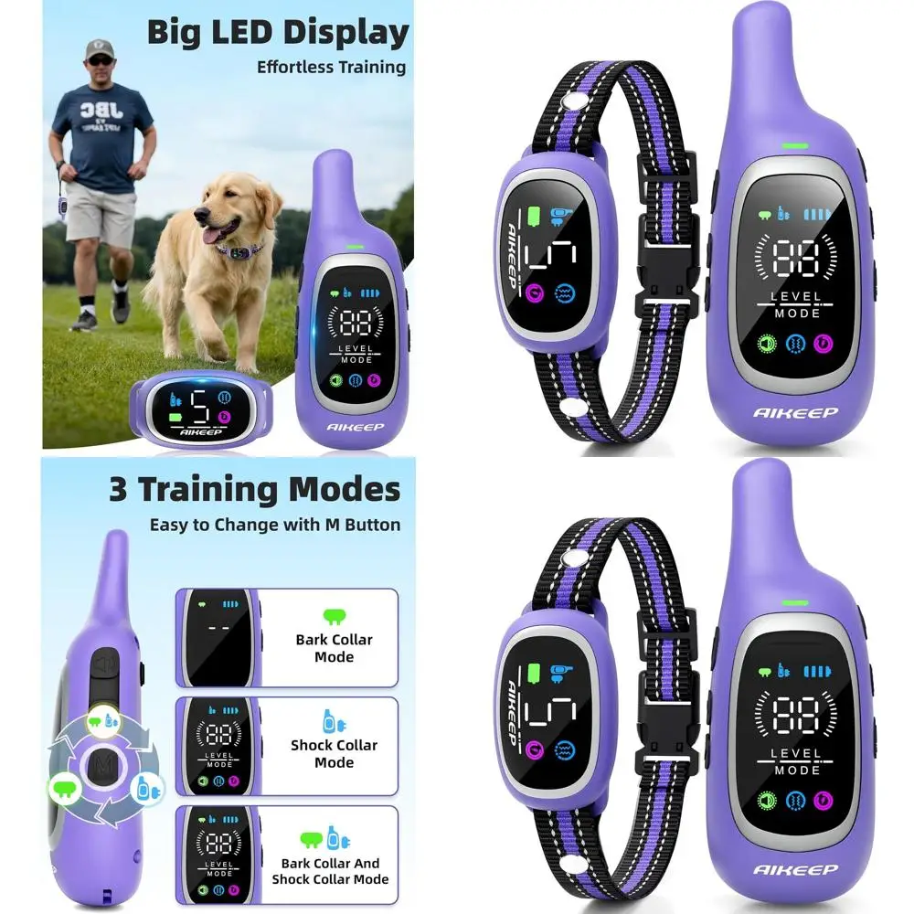 

Водонепроницаемый ошейник для дрессировки собак, 3300 футов, с режимами дистанционного управления, защиты от коров и ударов для маленьких и больших собак (8–120 фунтов)