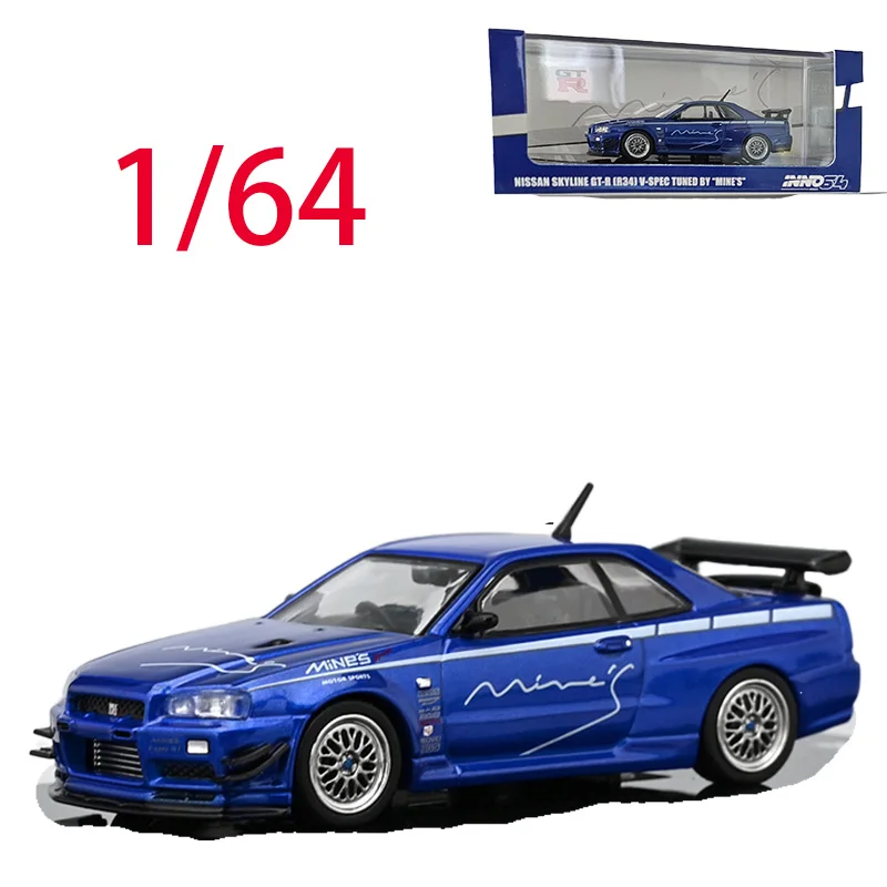 

INNO литой под давлением масштаб 1/64 модель автомобиля Nissan из сплава Nissan Skyline GTR R34 V-SPEC MINES игровые транспортные средства игрушки для мальчиков оригинальная коробка