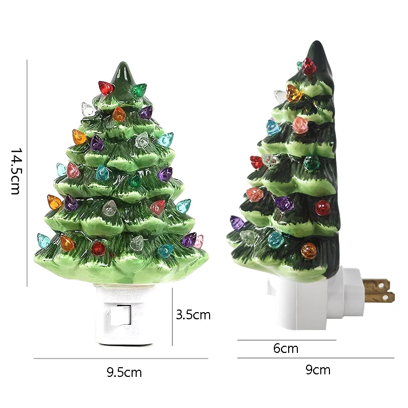 Christmas Tree Night Light Vintage Green Christmas Tree Wall Plug In Night Light Hand Painted Nightlight Bedside Lamp