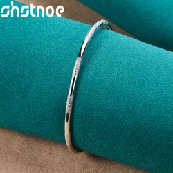 SHSTONE 925 Sterling Silver Adjustable Opening Frosted Smooth Bangle For Women Birthday Engagement Wedding Party Charm Jewelry