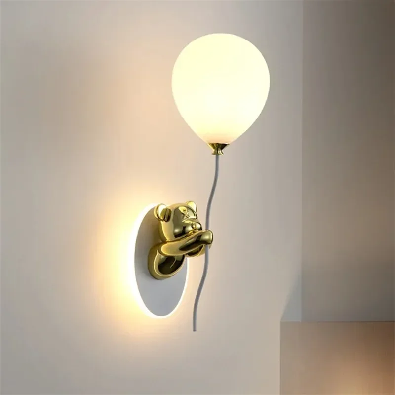 Creative Cartoon Bear LED Wall Light Balloon Light Children's Room Study Bedhead Room Decoration Atmosphere Macaron Wall Light