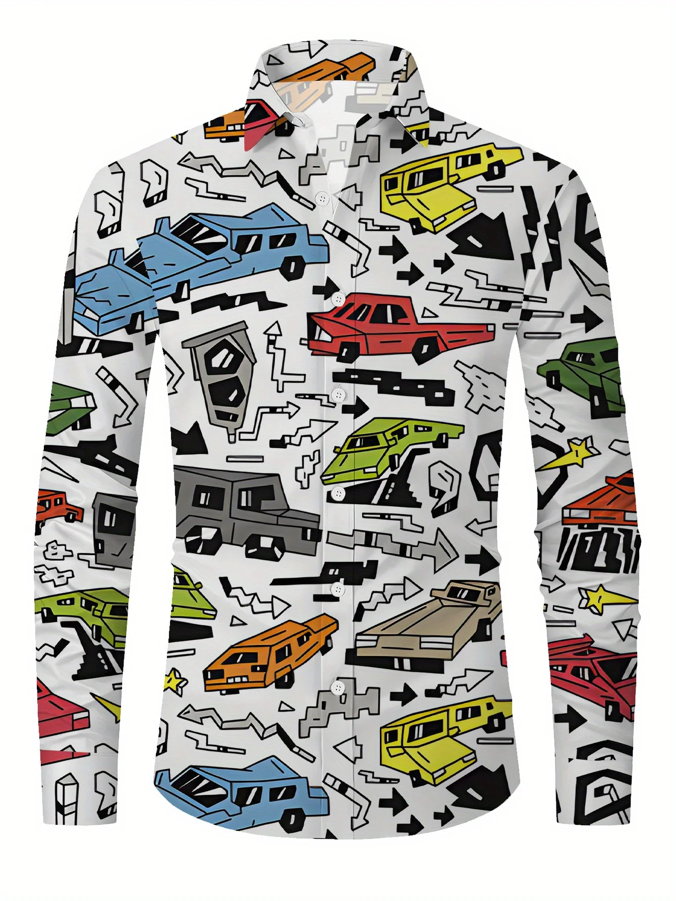 

Men'S Stylish Dopamine Splicing Patterned Shirt - Long Sleeve, Button-Up, Lapel Collar, Regular Fit, 2025