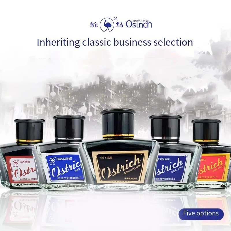 Ostrich 5-Series Fountain Pen Ink. Includes Models Like Non-Carbon 551 & Carbon 555 Black Ink. A Trusted Chinese Domestic Brand.