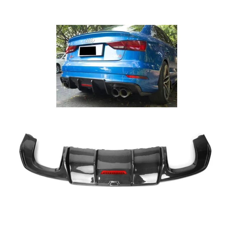 Carbon Fiber Rear Bumper Lip With LED For Audi A3 S3 8V Upgrade Karbel Style Rear Diffuser 2014-2019