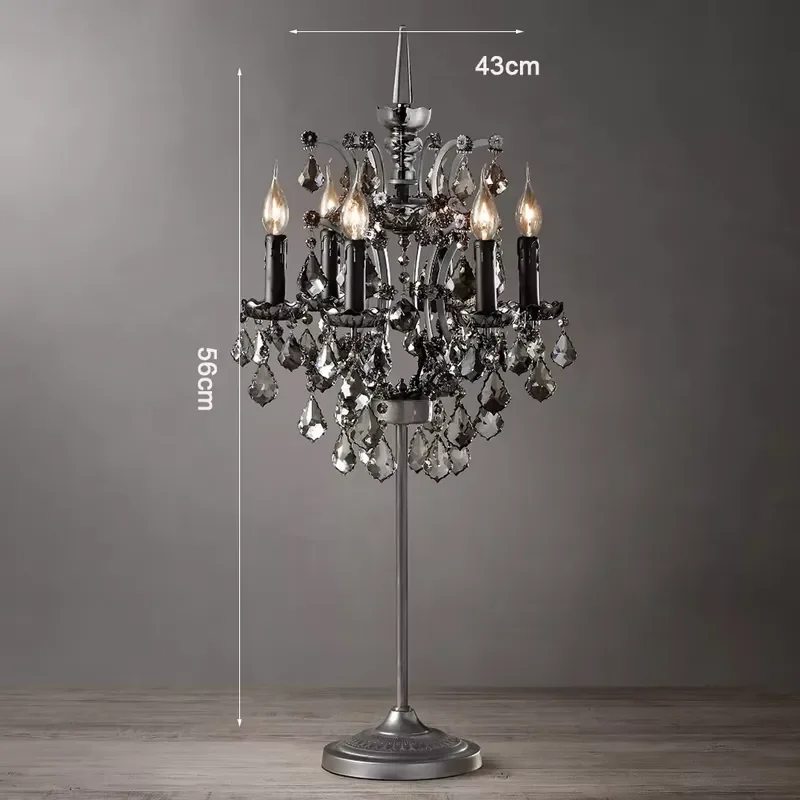 Vintage Wrought Iron Table Lamp with Crystal Accents Antique Country Style Bedside Light for Wedding Centerpiece Home Decor