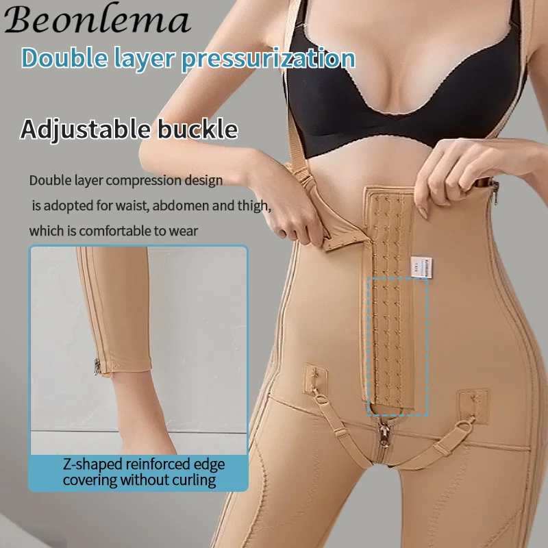 Women\'s Body Shapewear Thigh Liposuction Leggings Postpartum Leg Shaping Zipper Open Crotch 3 Breasted Tummy Control Panties