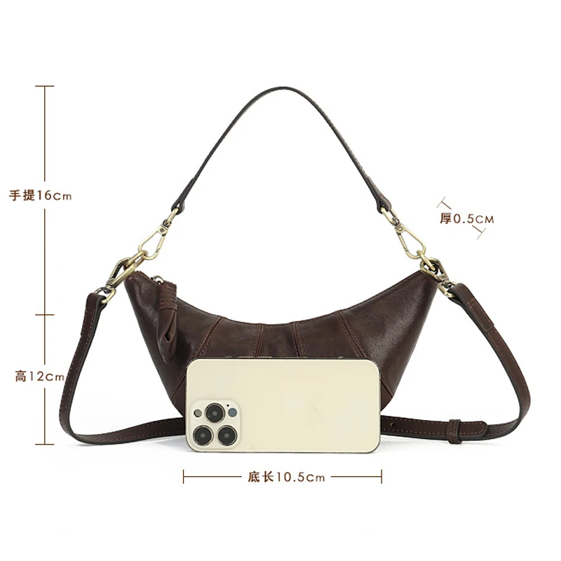 حقيبة يد من جلد البقر الأصلي باللون الأسود على شكل نصف قمر، ذات شكل فريد، ذات استخدام مزدوج، حقائب كروس بحزام كتف قابل للتعديل #6