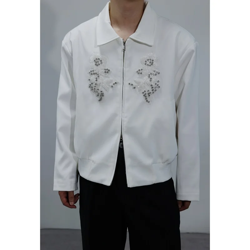 

Корейская утепленная куртка-жакет для мужчин, роскошная, в стиле Cool Aosphere, легкая, в холодных тонах, белая верхняя одежда с вышивкой...