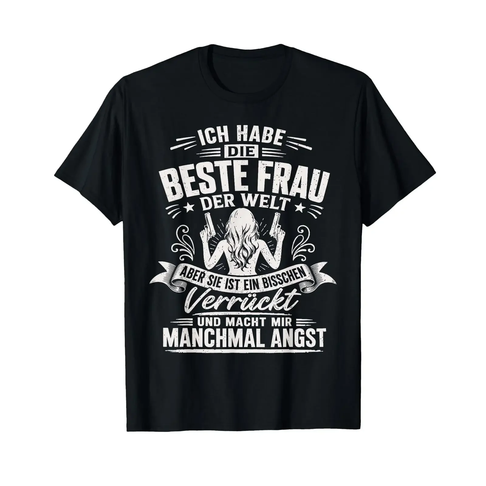T shirt with German text Ich Habe Die Beste Frau Der Welt Angst Ehemann Language vintage Washed homme Unisex Comfortable