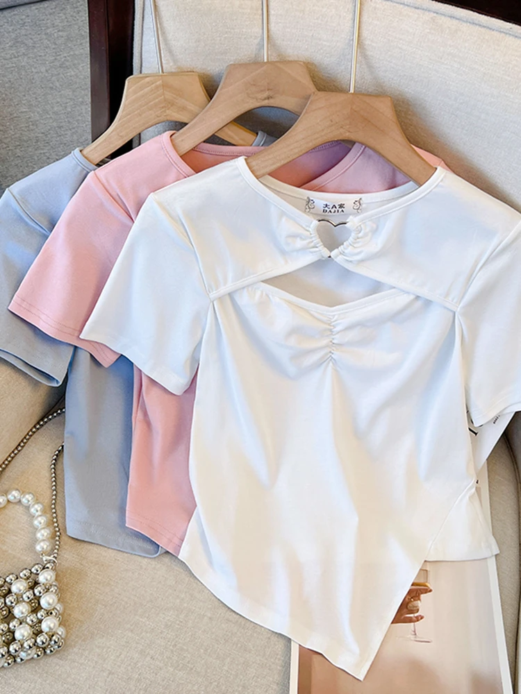 Love Short Sleeve T-shirt Women's Summer Short Irregular Top