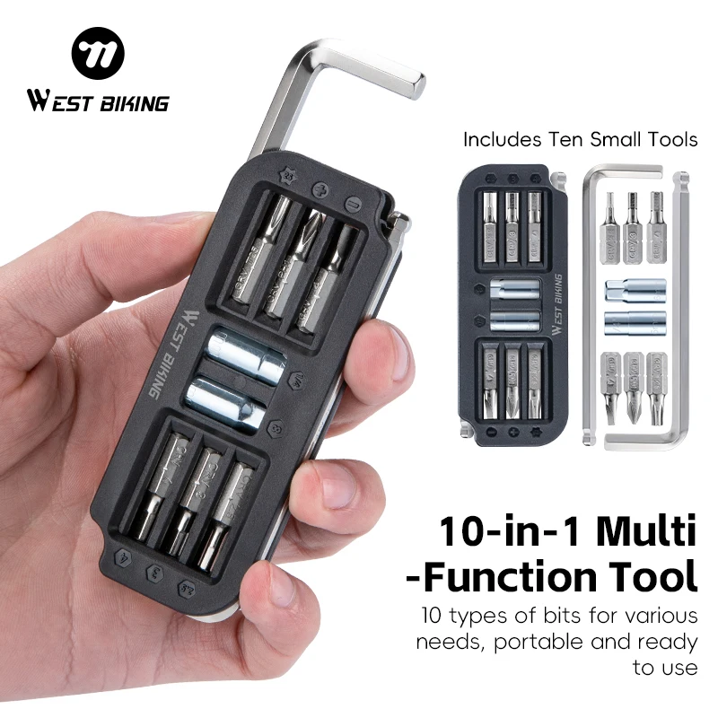 WEST BIKING 10-in-1 Portable Bicycle Repair Tool Kit Multi-Model Hex Key Bike Maintenance Combination Tools Cycling Accessories