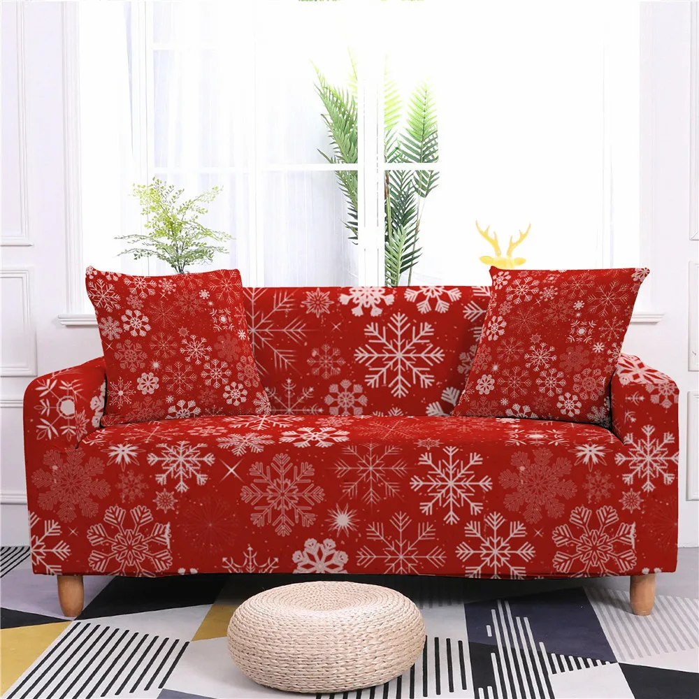 Christmas Snowflake Printing All-season Universal Elastic Sofa Cover All Inclusive Dustproof and Wrinkle Resistant Sofa Cover