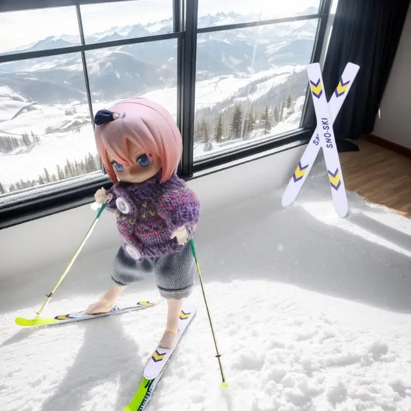 Ensemble de planches de ski miniatures pour maison de poupée ; Décor de scène de Noël en bois ; Accessoire de Noël pour maison de poupées ; Cadeau de jouet pour enfants