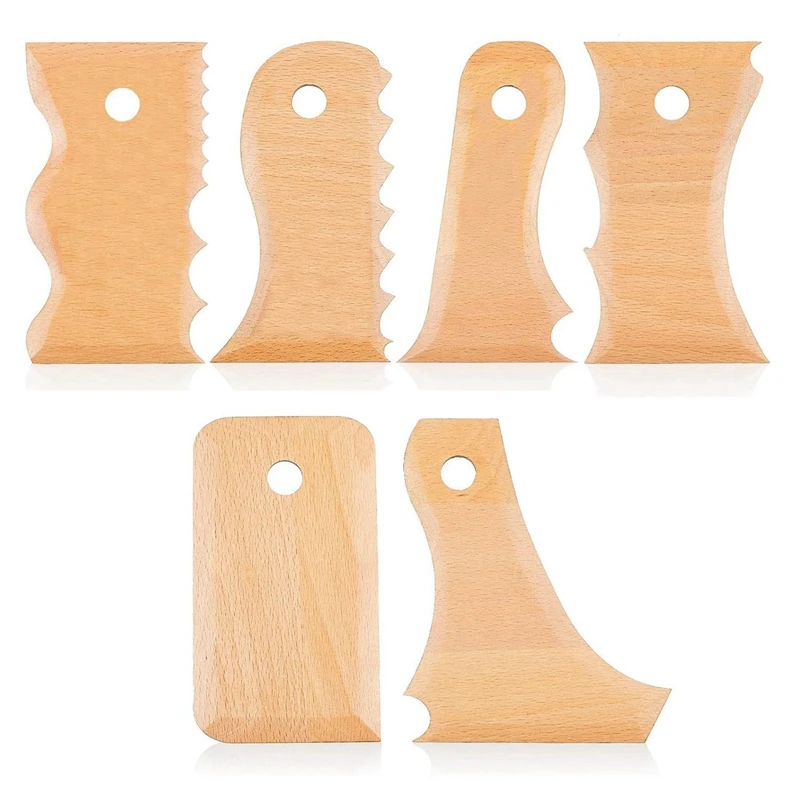 14 Pieces Pottery Trimming Tools Pottery Clay Foot Shaper Tools Texture Wooden Profile Rib Bundle Foot Shaper