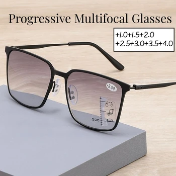 ผู้ชายแฟชั่น Progressive Multifocal แว่นตา Luxury Design Square ใกล้ Far สําเร็จรูปแว่นตาอ่านหนังสือ Unisex ผู้หญิง Diopter แว่นตา