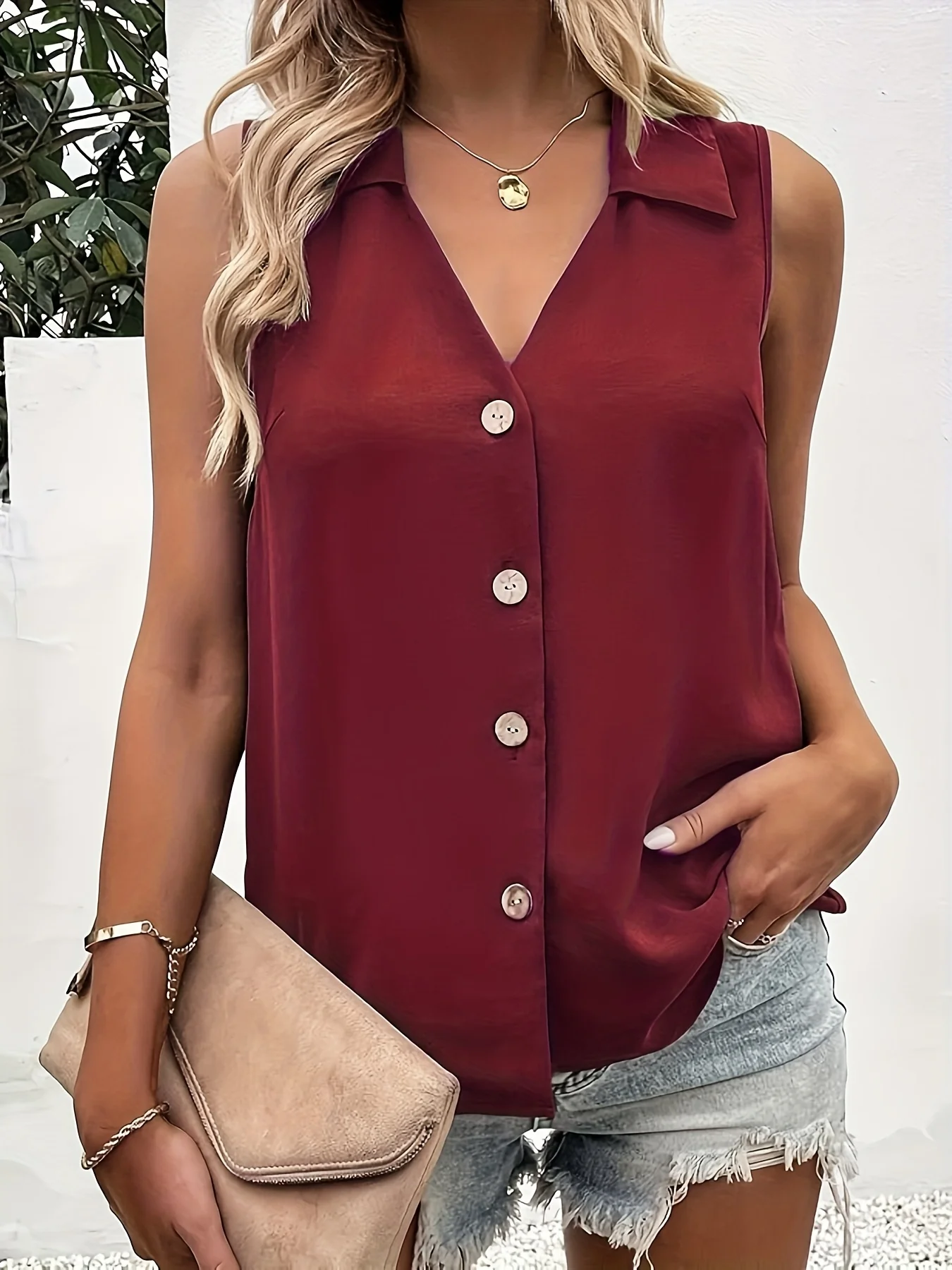 سترة نسائية منسوجة كبيرة الحجم باللون العنابي سترة نسائية منسوجة كبيرة الحجم سترة فضفاضة غير رسمية مناسبة لملابس الصيف باللون العنابي