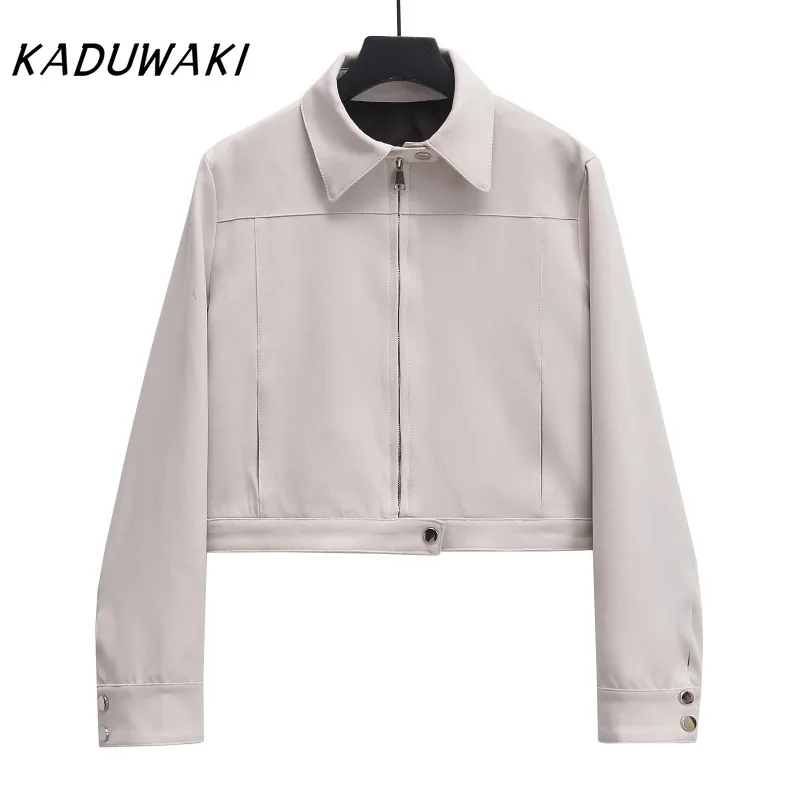 

KADUWAKI Vintage Women's Autumn Solid Single Breasted Short Jacket Coat Fashion Spring Lapel Collar Chic Tops Korean Bottom Coat