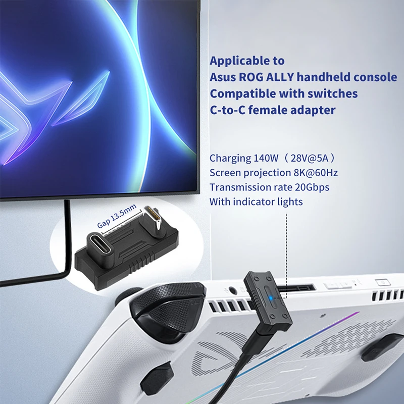 For Asus ROG Ally USB Type-C Converter 8K 60HZ Female To Male 20Gbps OTG Adapter PD 140W Quick Charge Game Console Accessories