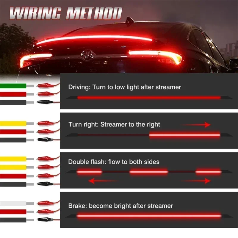 120/130CM Dynamic White Yellow Carbon Fiber LED Spoiler Light Car Trunk Spoiler Roof Lip Kit Car Rear Spoiler Light Strip 12V