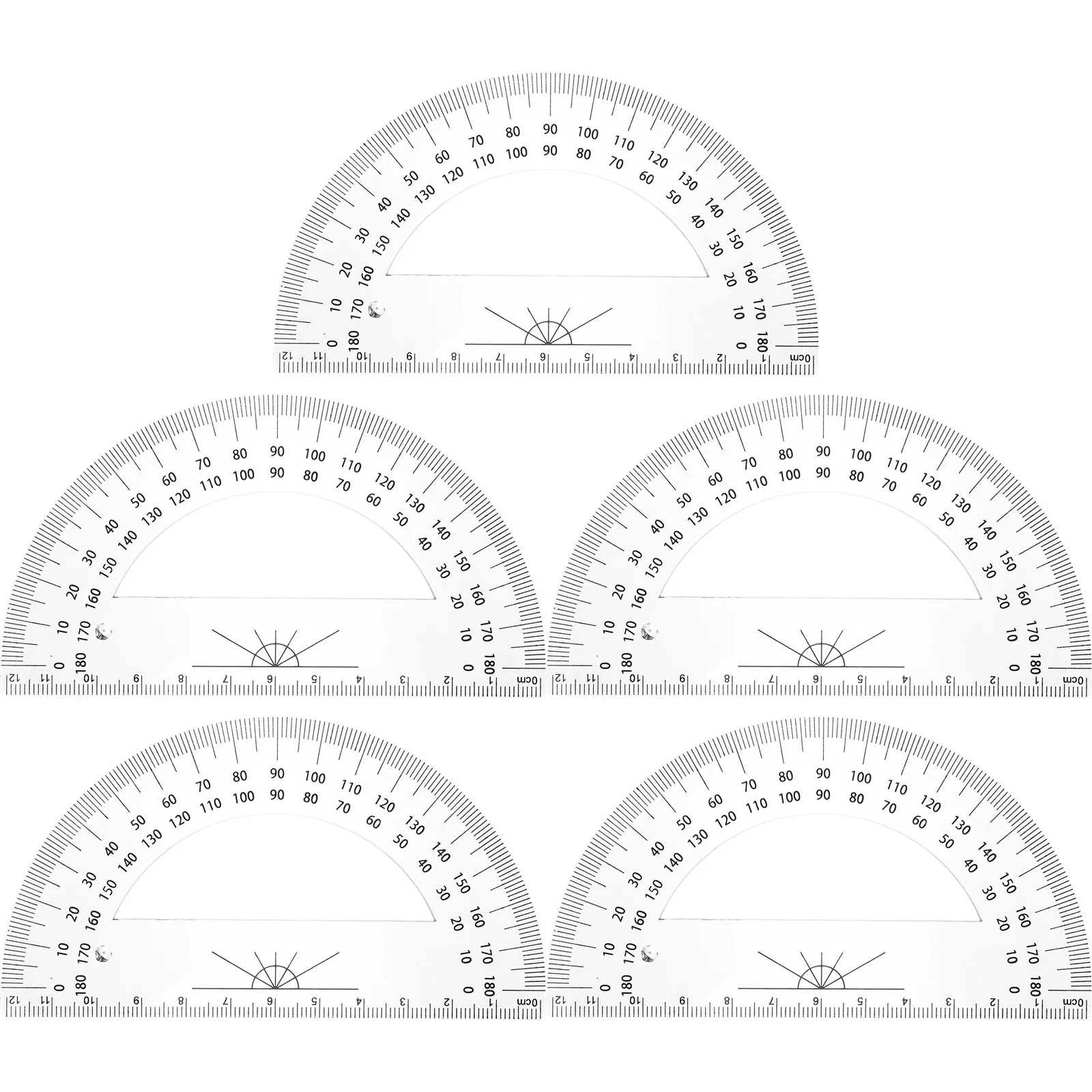 5Pcs 180 Degrees Plastic Half Circle Protractor Small Lightweight Math Measuring Tool for Students Classroom Supplies