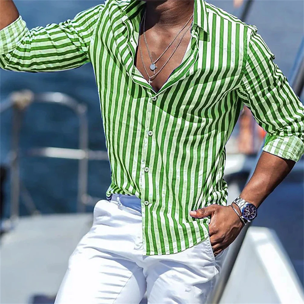Men\'s Long Sleeve Shirt Striped Shirt Fashion Casual High Quality Street Lapel Men\'s Extra Large Size Top