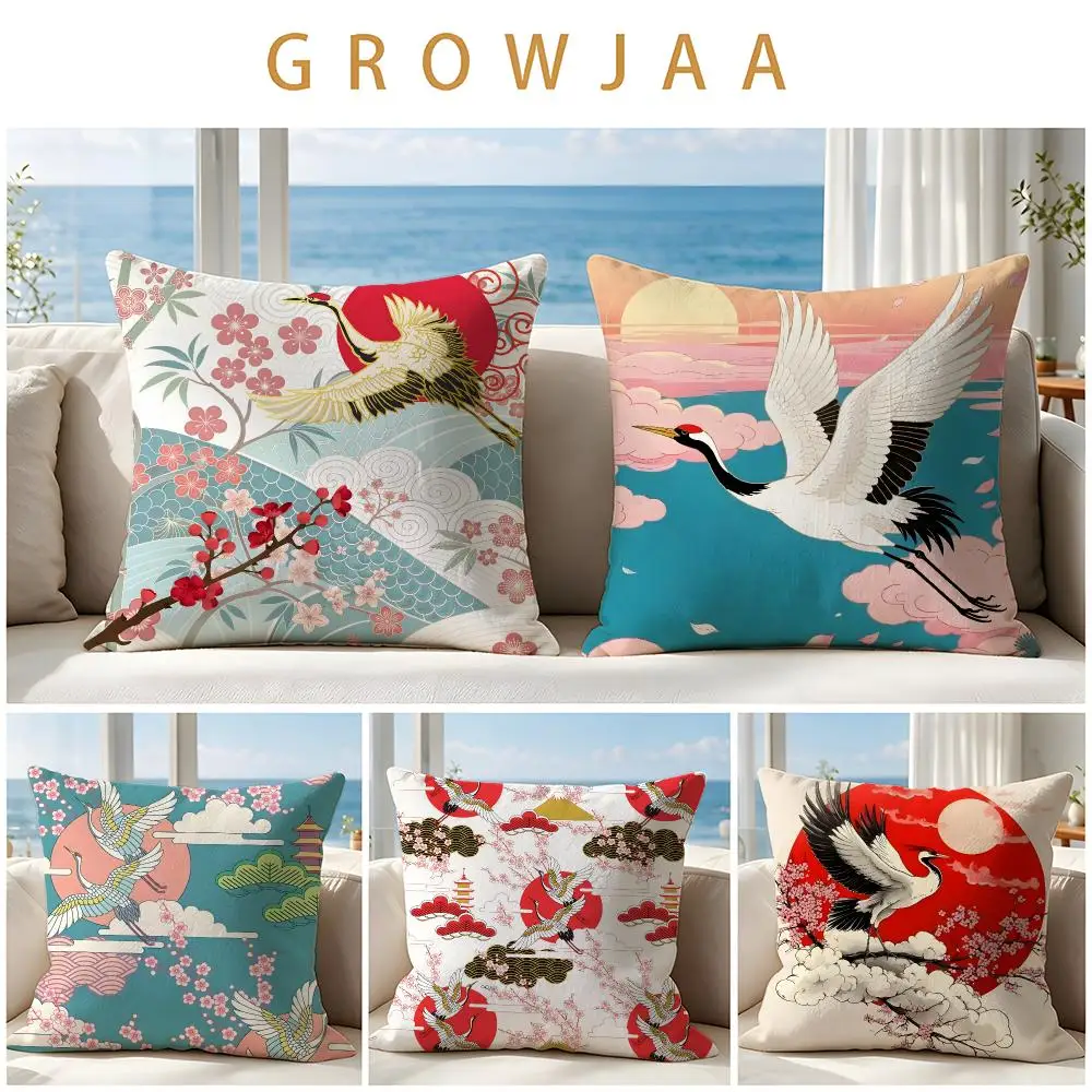 Animal Red-crowned Crane Cushion Cover Throw Pillow Short Plush Fresh Natural Cushion for Living Room Sofa Ornament Present Gift