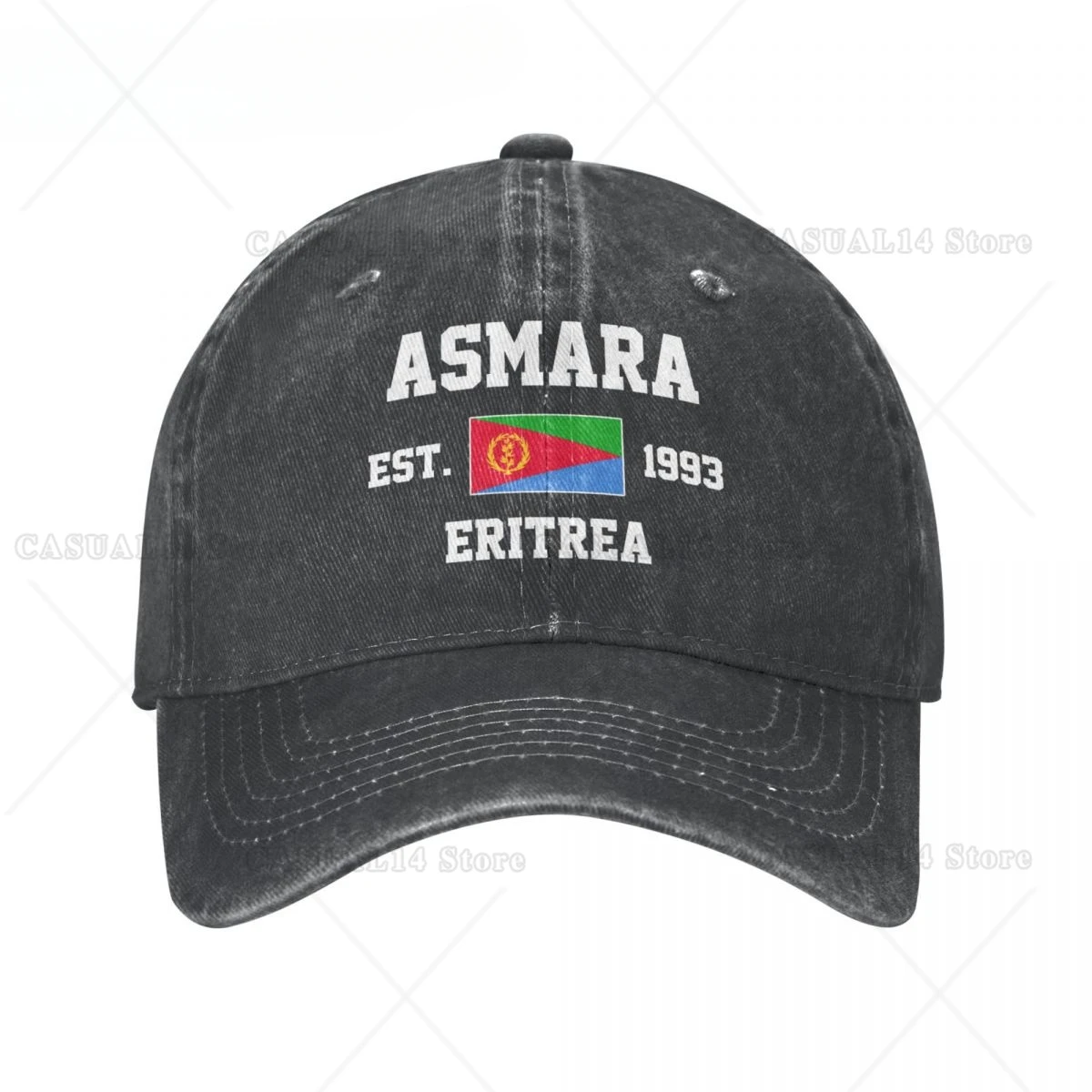 Flag of Eritrea EST.1993 Asmara Unisex Adult Charcoal Washed Denim Baseball Cap Men Vintage Cotton Dad Patriotic Trucker Hat