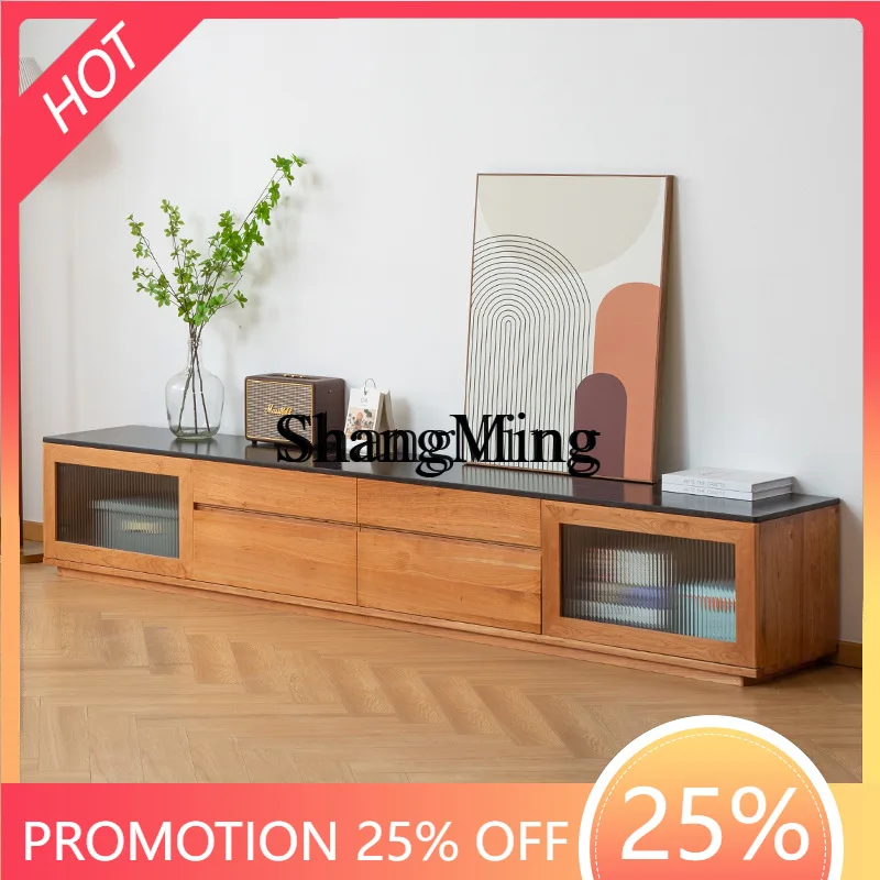 FG good-looking  Home Living Room High-end TV Cabinet Living Room Red Oak TV Rock Panel TV Cabinet