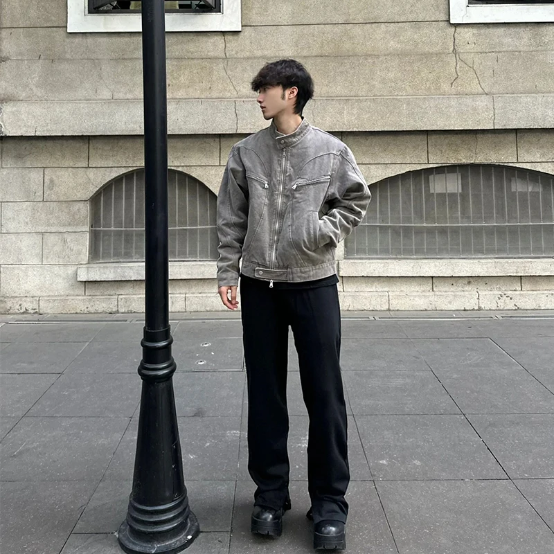 

Waed ort Jaet Men's Spring Autumn American High Street Zipper Collar Advanced oulder Pad Jaet Youth ular Outerwear