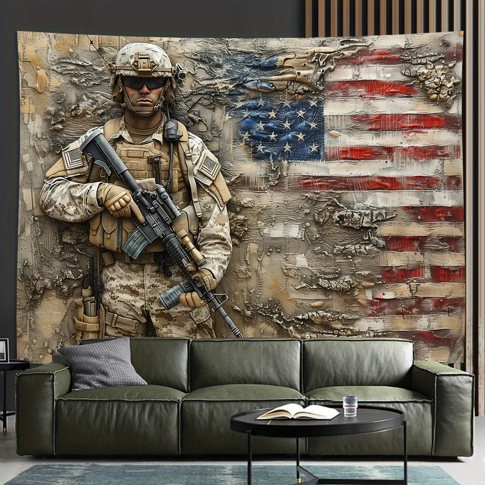 Tapestry Wall Decor Tapestry Clearance Patriotic Soldier Tapestry -Military Hero with American Flag Background for Home Decor
