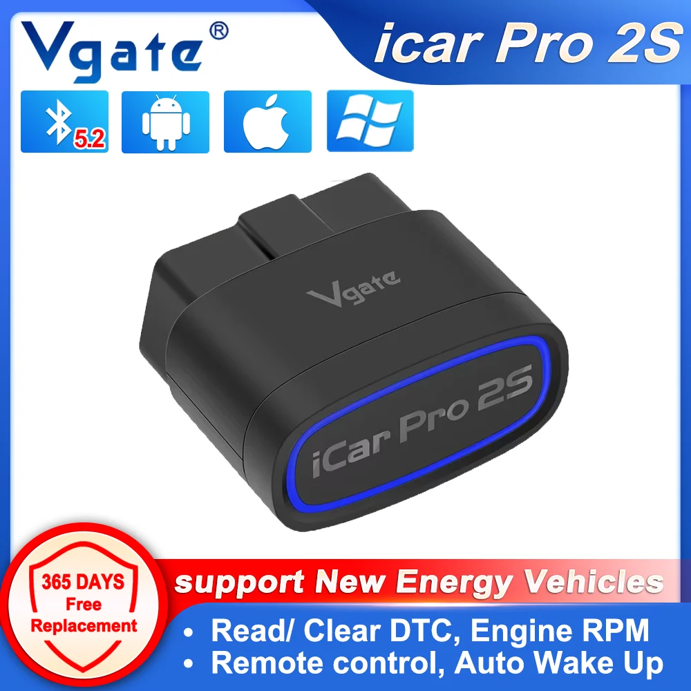 Novo scanner OBD automotivo Vgate iCar Pro 2S ELM327 Bluetooth 5.2 V2.3, ferramenta de diagnóstico automotivo atualizada para veículos elétricos, compatível com BimmerCode para iOS, Android e PC, em português.