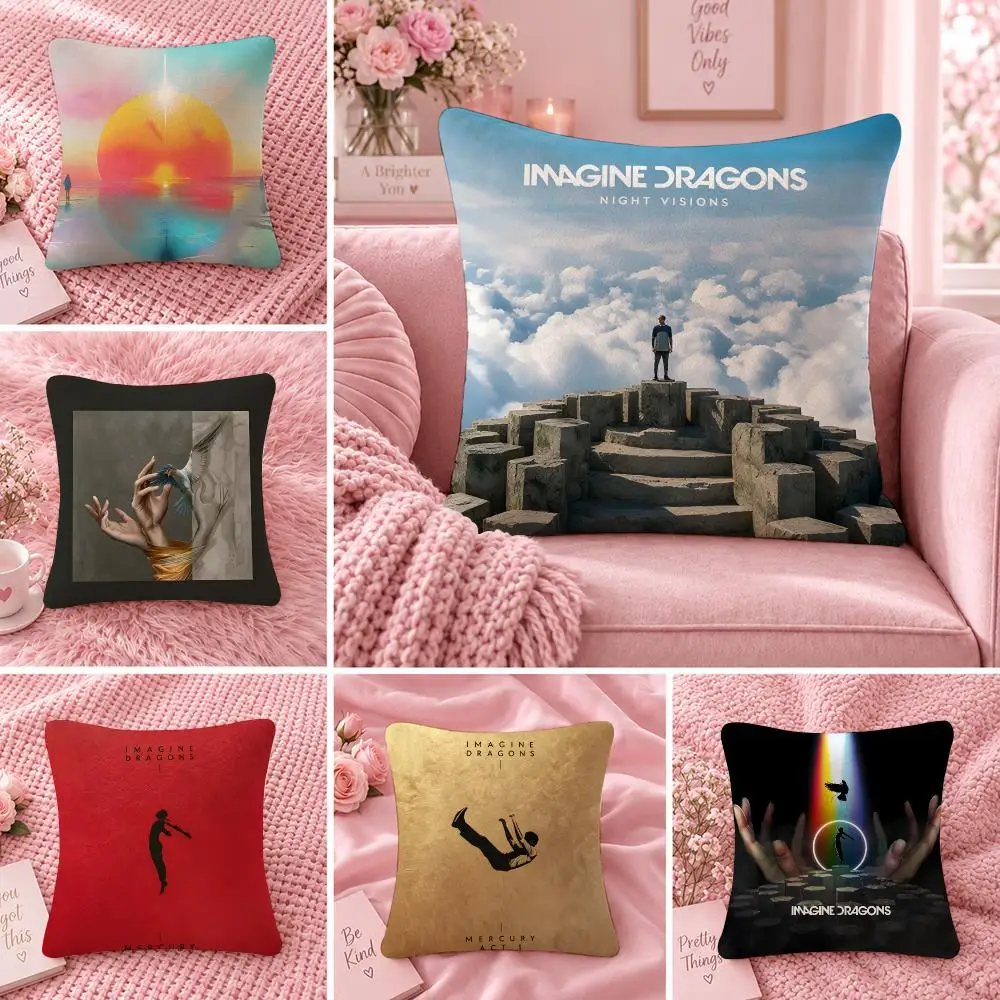 Band Rock Music I-Imagine Dragons Cushion Cover Double Sided Print Short Plush Pillow Sofa Bedroom Dorm Room Decor Gift