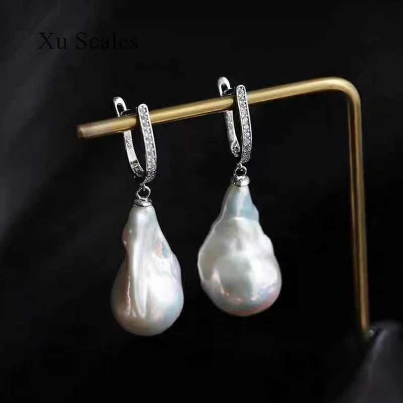 100% Natural Fresh Water Irregular Shape Baroque Pearl Earrings S925 Sterling Silver with Diamonds Fashion Retro Women\'s Jewelry