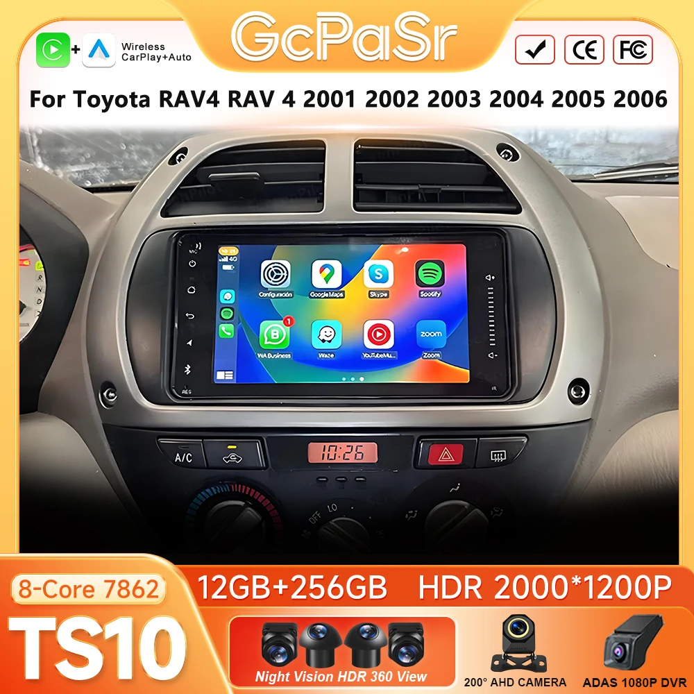 Car Radio Carplay For Toyota RAV4 RAV 4 2001 2002 2003 2004 2005 2006 Navigation GPS Android 16 Android Auto 4G WiFi No 2din DVD