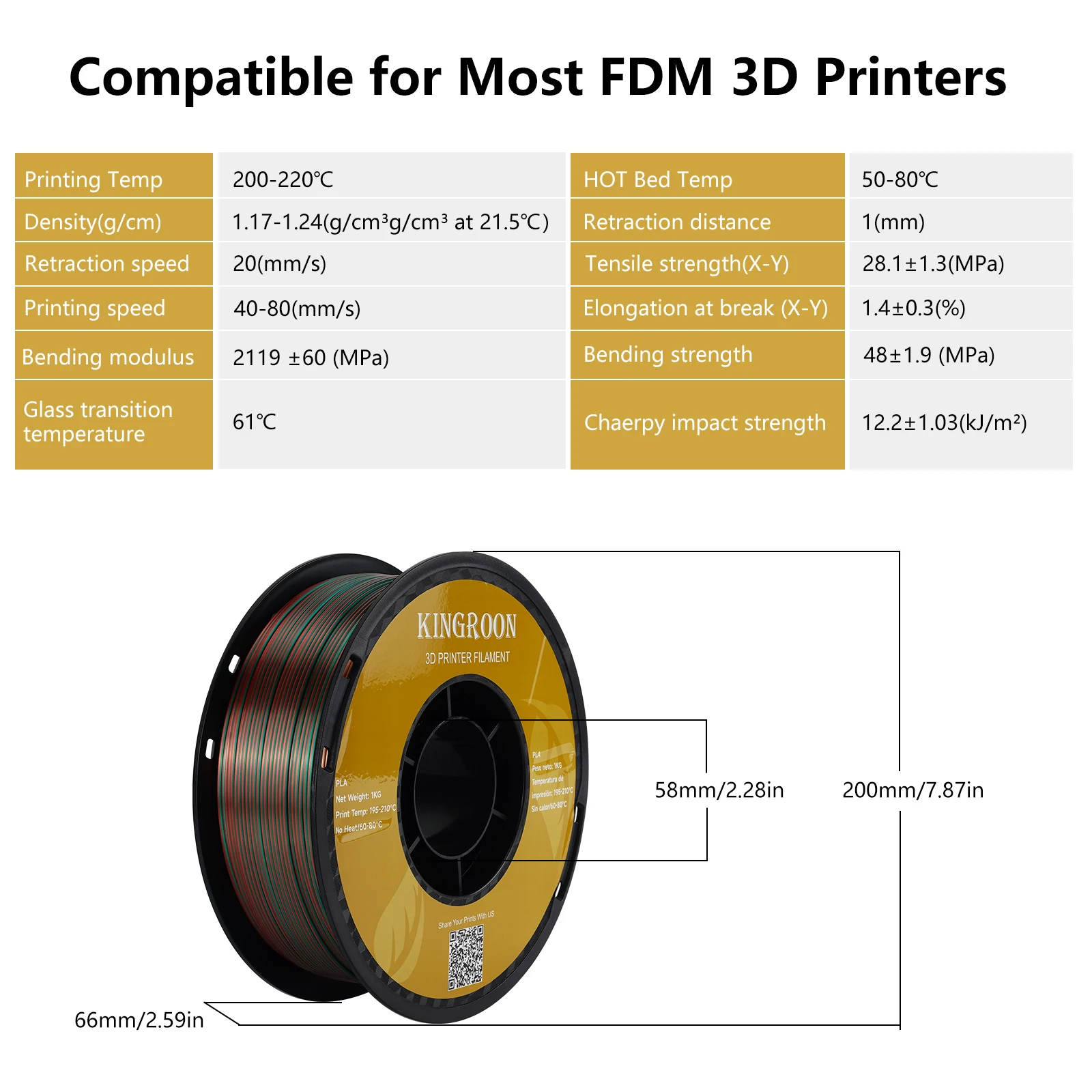 Imagem -06 - Kingroon-filamento Pla Tricolor de Seda para Impressora 3d Filamento Pla de Seda Materiais Plásticos Impressão 3d Cor Especial 175 mm 22 88 Lbs