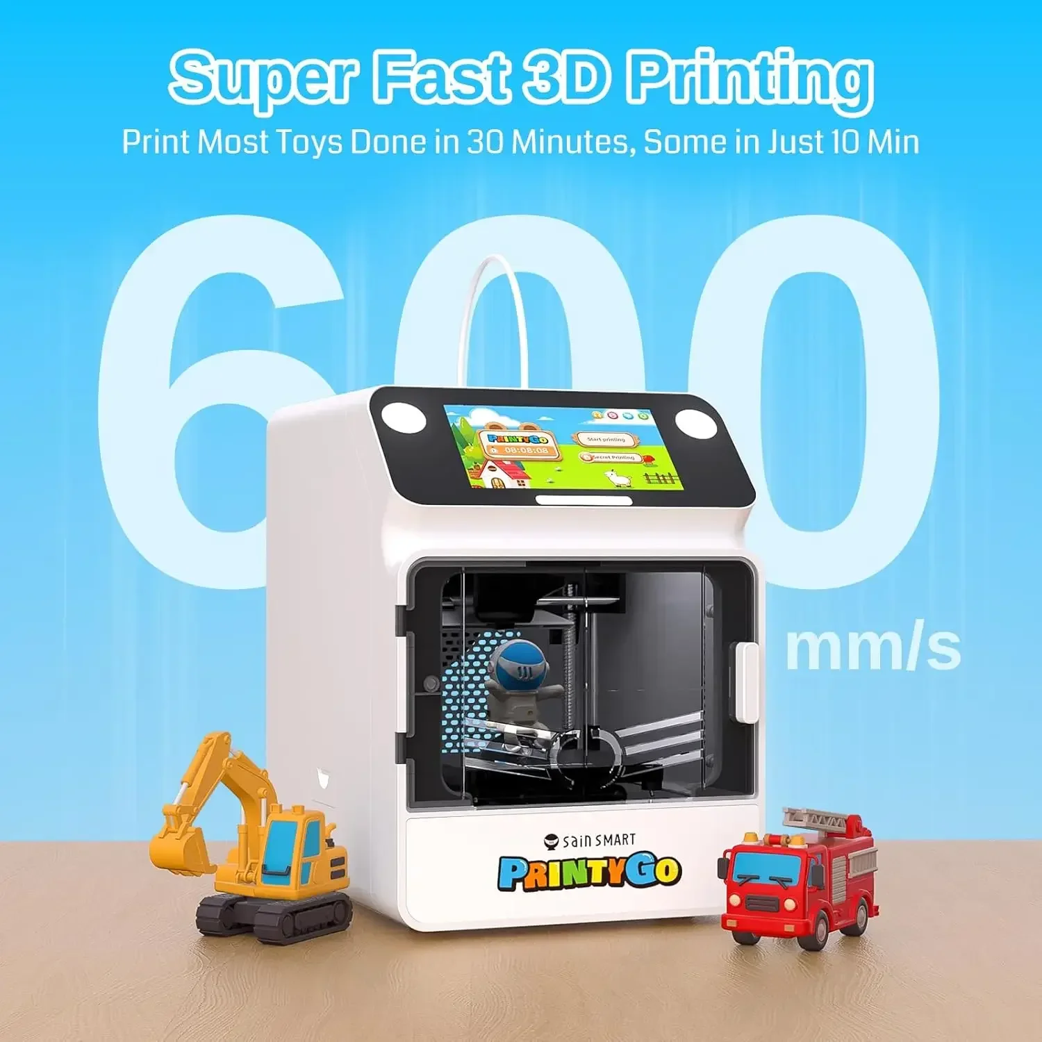 PrintyGo 3D Printer for Kids, 600mm/s Auto Leveling Printer for Beginners with 5