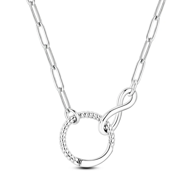 Women Necklace 925 Sterling Silver Infinite Circular Universal Buckle Necklace Fine Birthday Jewelry Gifts