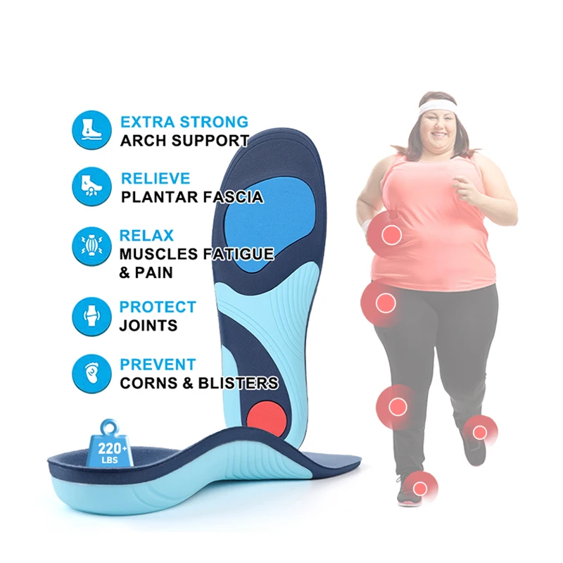 Heavy-Duty Orthopedic Insoles for 220lbs+Adults-High-Density EVA Arch Support Shock Absorption for Plantar Fasciitis/Back Pain