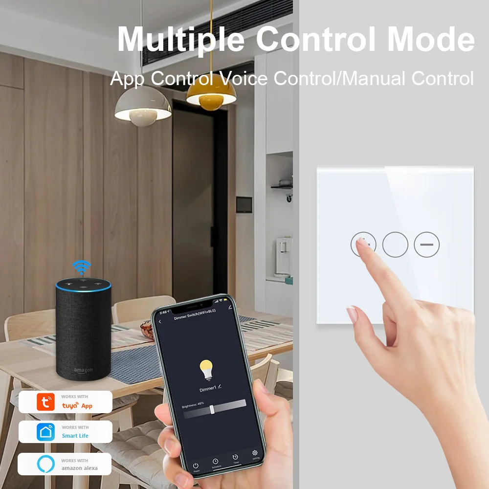 TAWOIA Smart Dimmer Switches 1Gang WiFi Control LED Dimmable Light Switch Support Tuya Google Smart Life Alexa Yandex Alice APP
