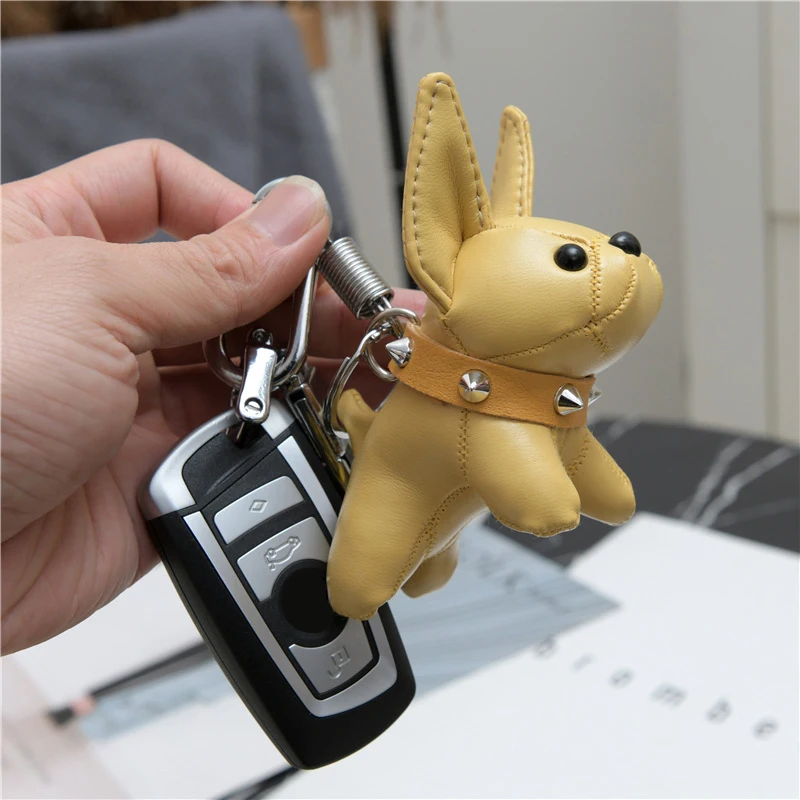 Fashion Punk French Bulldog Keychain Pu Leather Dog Keychains Bag Jewelry Trinket Car Key Ring Key Chain Pendant Accessories