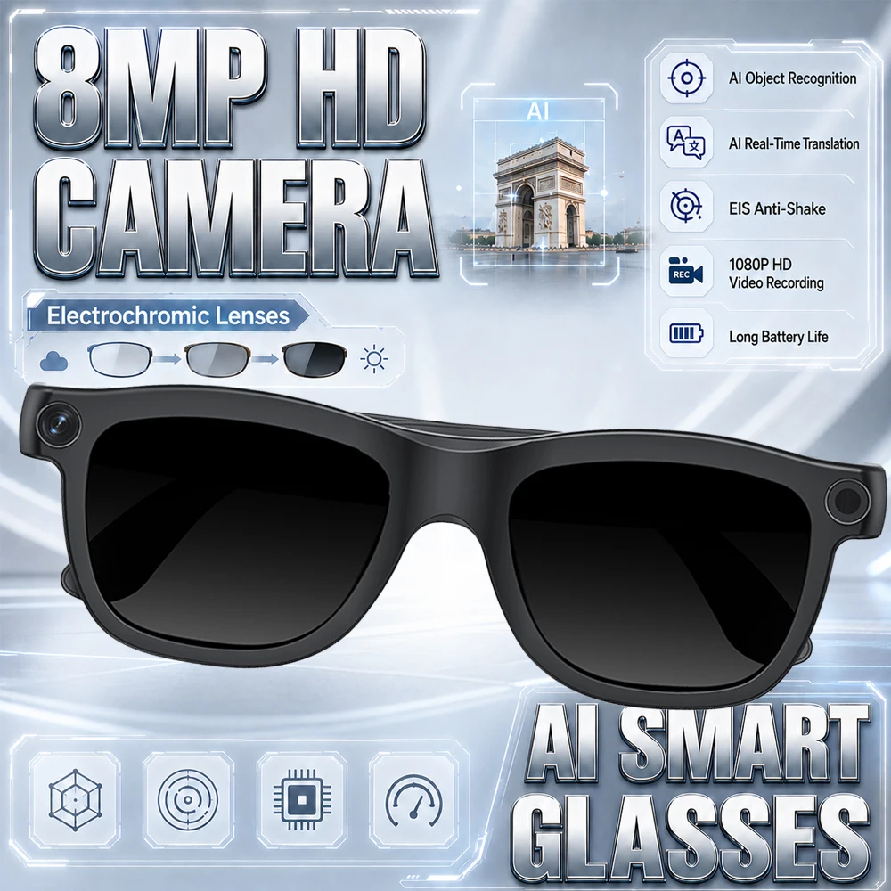 2026 New 4K HD SmartGlasses 800W HD Camera AI Translation Shooting Everything Recognition 4GB Storage 290mah SmartGlasses