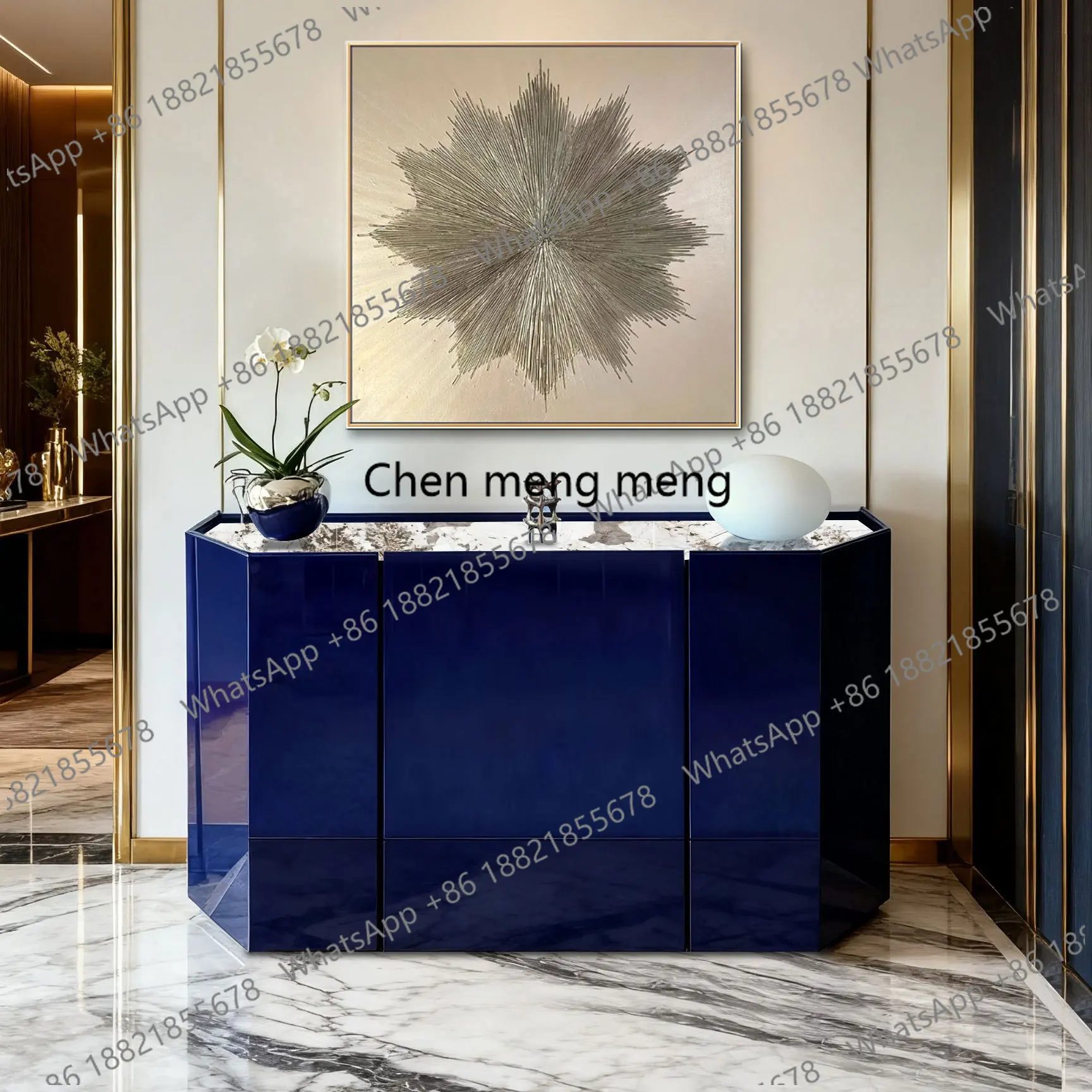 

Italian light luxury entrance cabinet high-end living room against the wall dining side cabinet villa paint decorative cabinet