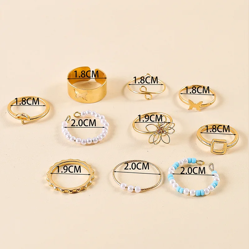 10-Piece set with adjustable opening, butterfly ring wholesale, women's cold wind design, niche cross-border ring feeling