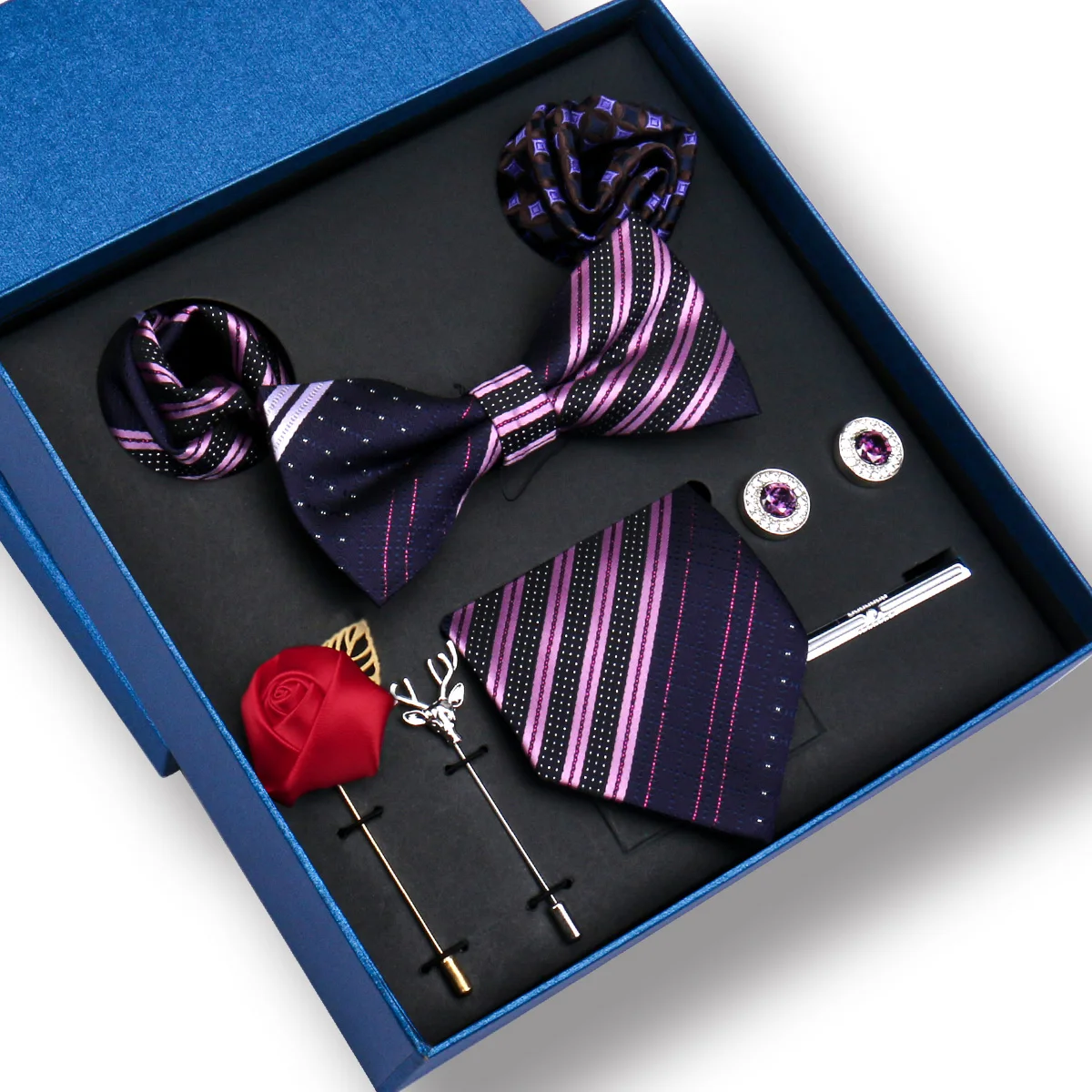 

Роскошный галстук для мужчин, классический галстук высшего класса, фиолетовый галстук-бабочка, брошь, запонки, зажим для галстука, комплект, деловая свадьба, Gravata